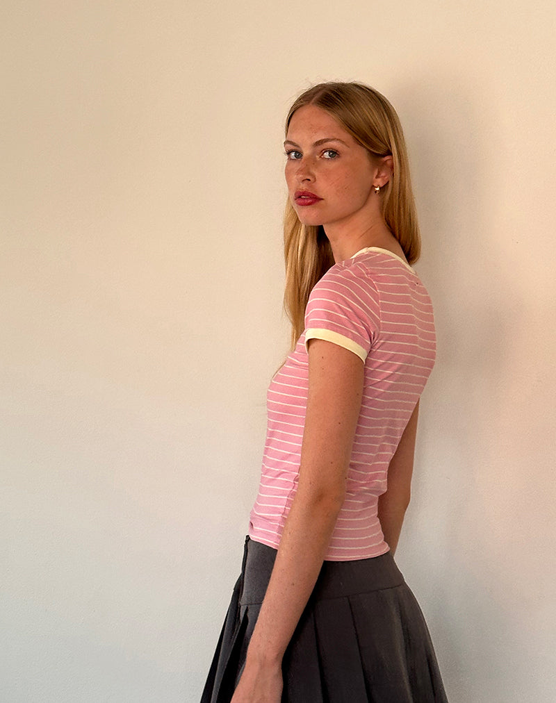 Bild von Sutin Baby Tee in Pink Stripe Combi Cherry Embroidery