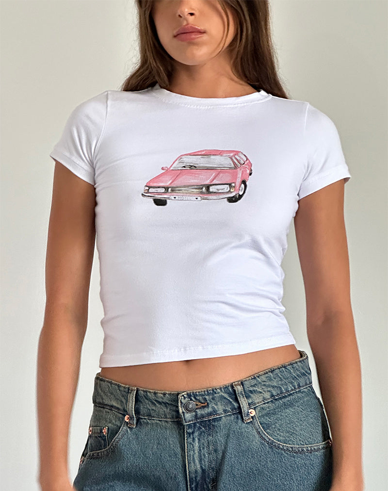 Sutin Baby Tee in Weiß mit Scribble Car Grafik