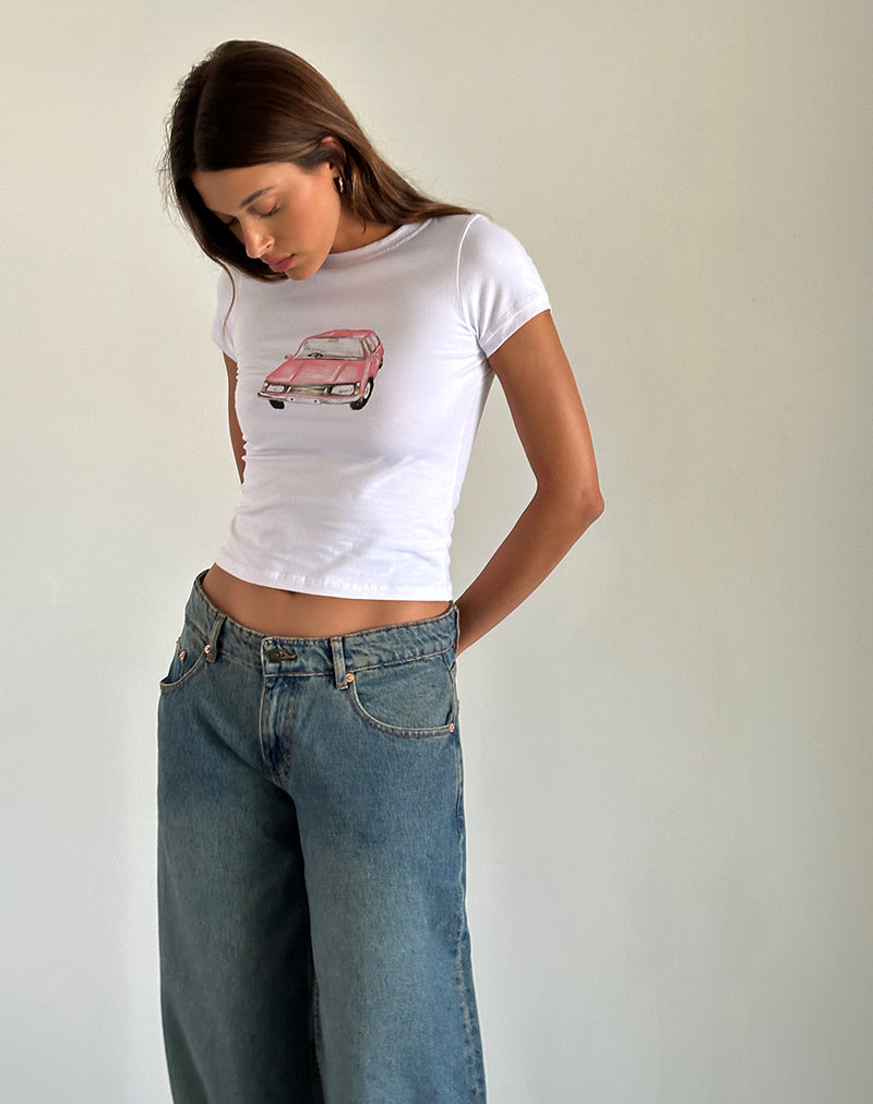 Sutin Baby Tee in Weiß mit Scribble Car Grafik