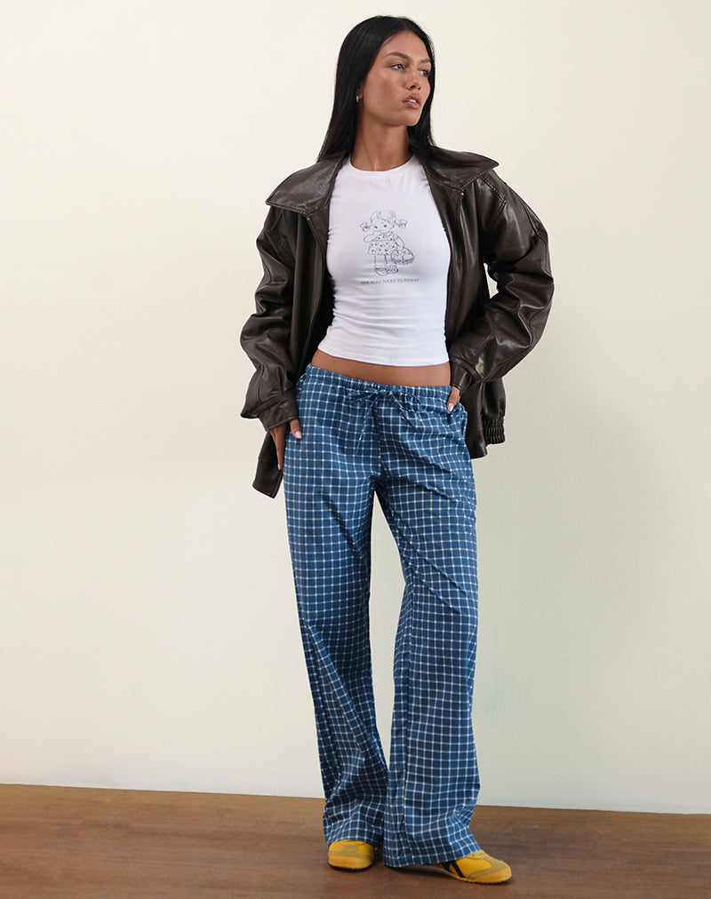 Lirura Low Rise-Hose aus Tartan-Popeline in Navy