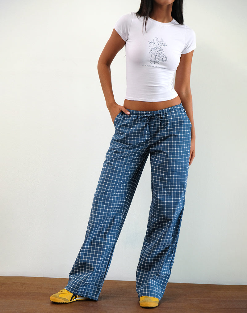 Image of Lirura Low Rise Hose in Navy Tartan Popeline