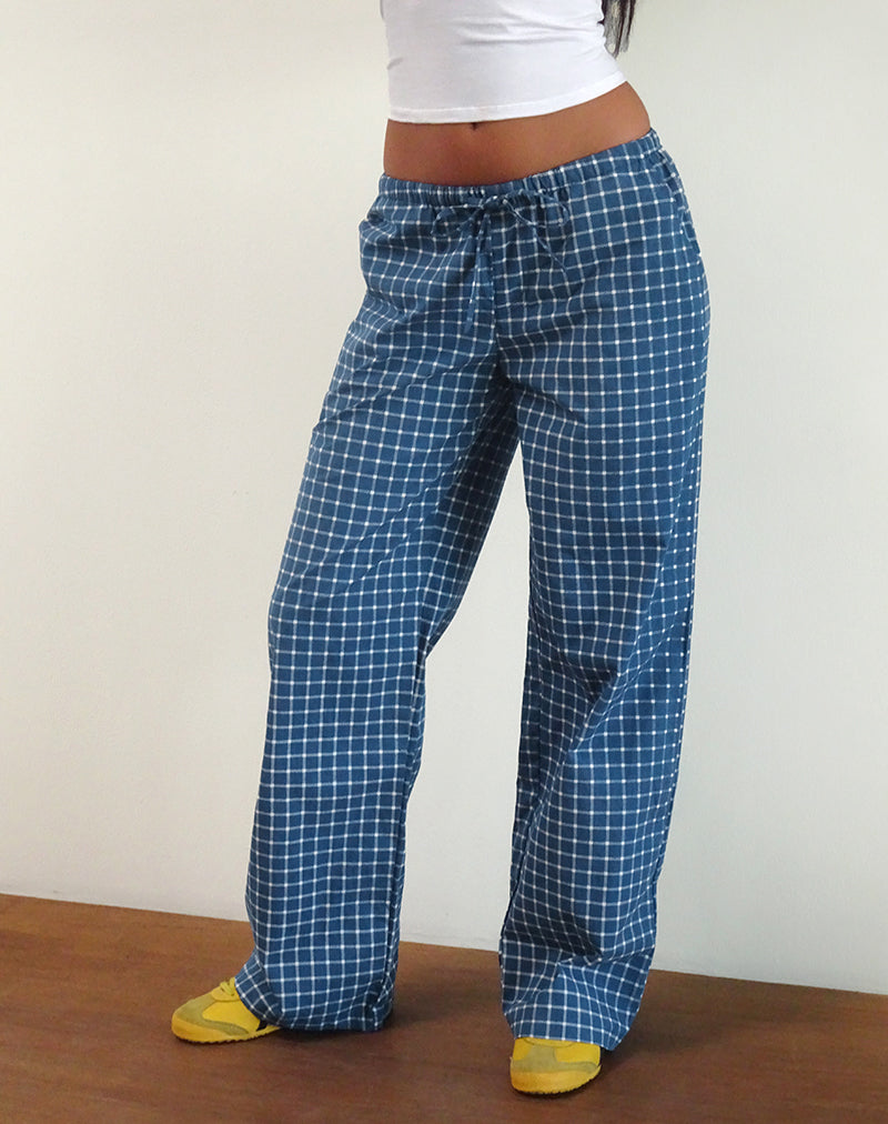 Lirura Low Rise-Hose aus Tartan-Popeline in Navy
