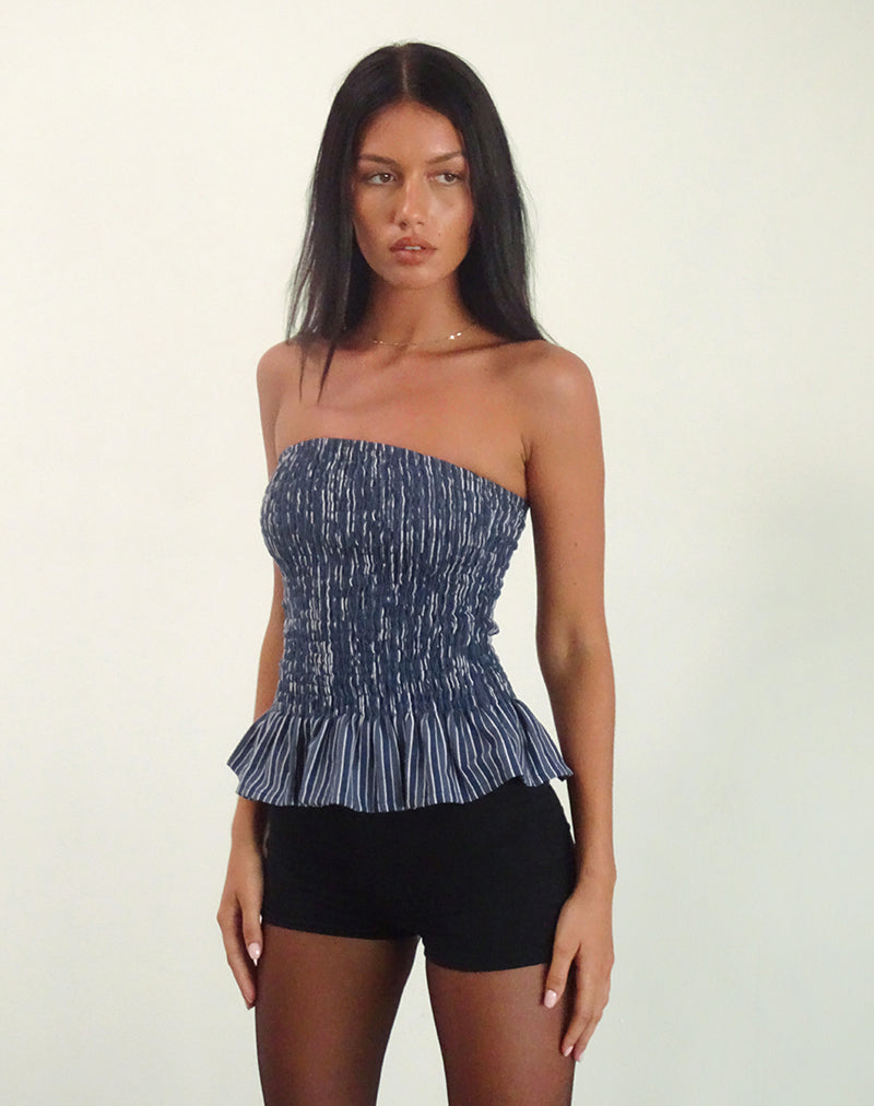 Sutisna Bandeau-Top in Indigo Stripe Dunkelblau