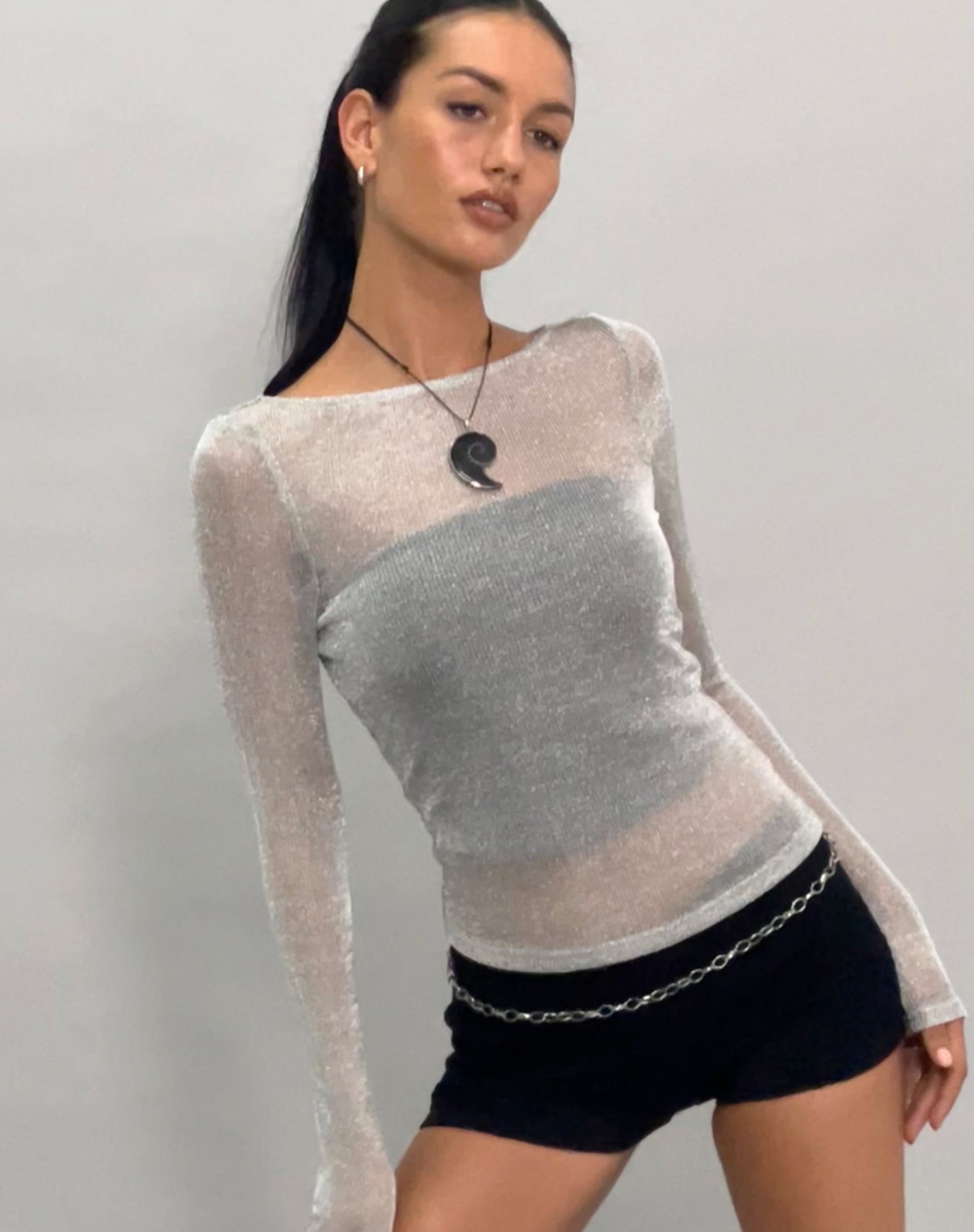 Image of Suzette Langärmeliges Top aus Silberkette