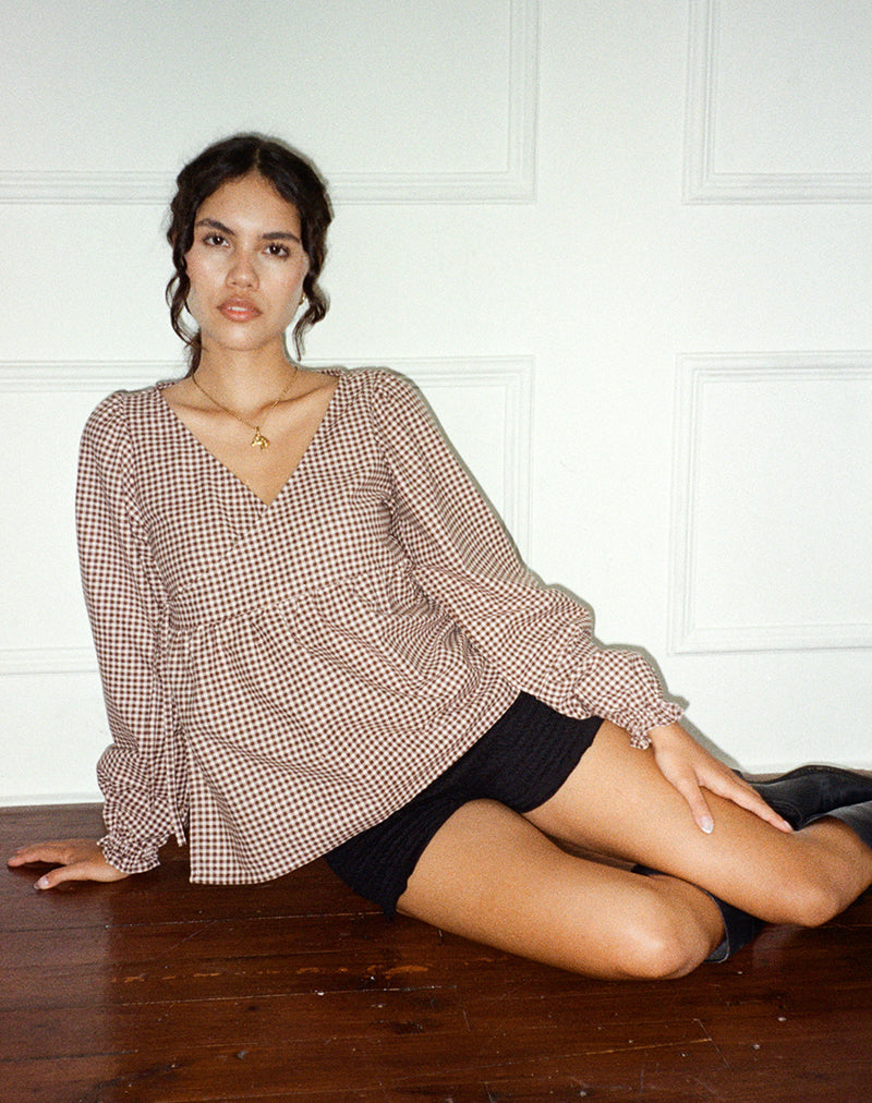 Image of Suzumi Wickel-Bluse aus Mini-Gingham Braun