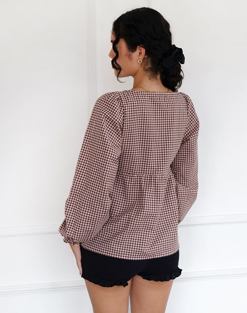 Image of Suzumi Wickel-Bluse aus Mini-Gingham Braun