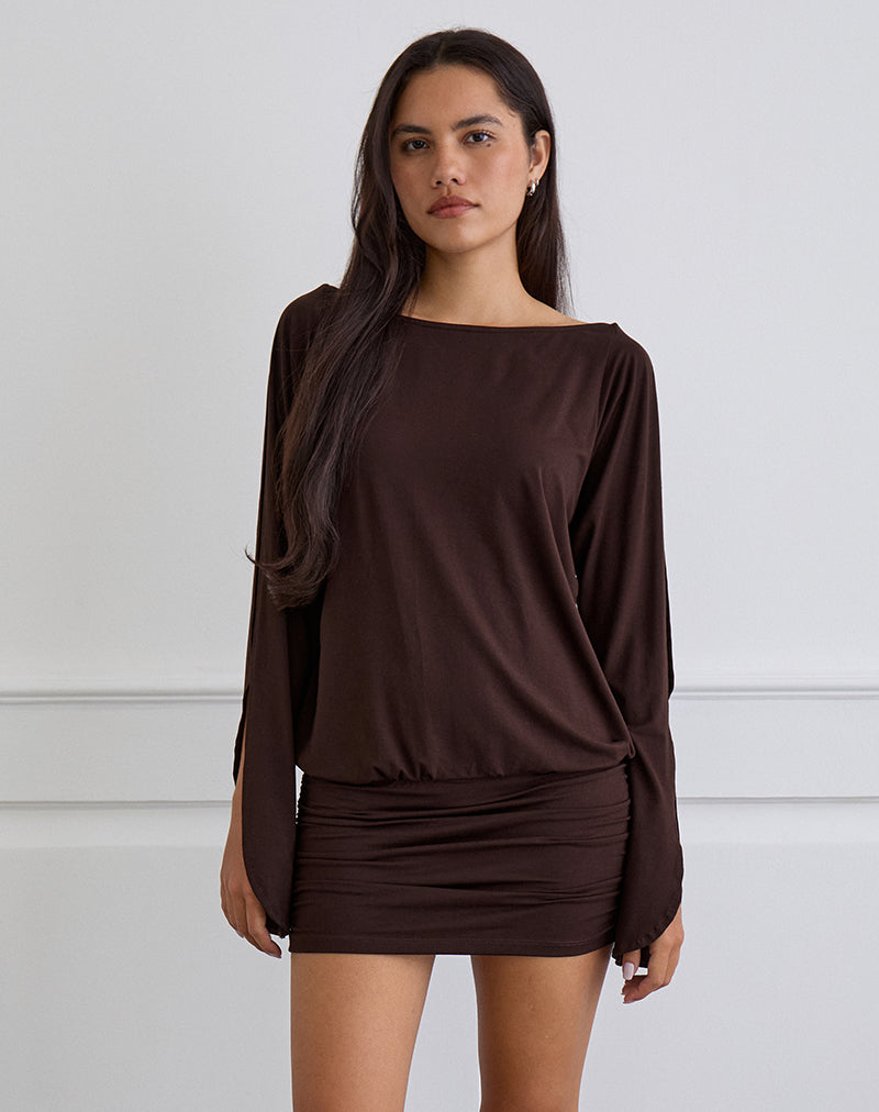 Image of Sybe Langärmeliges Minikleid in Bitterschokolade