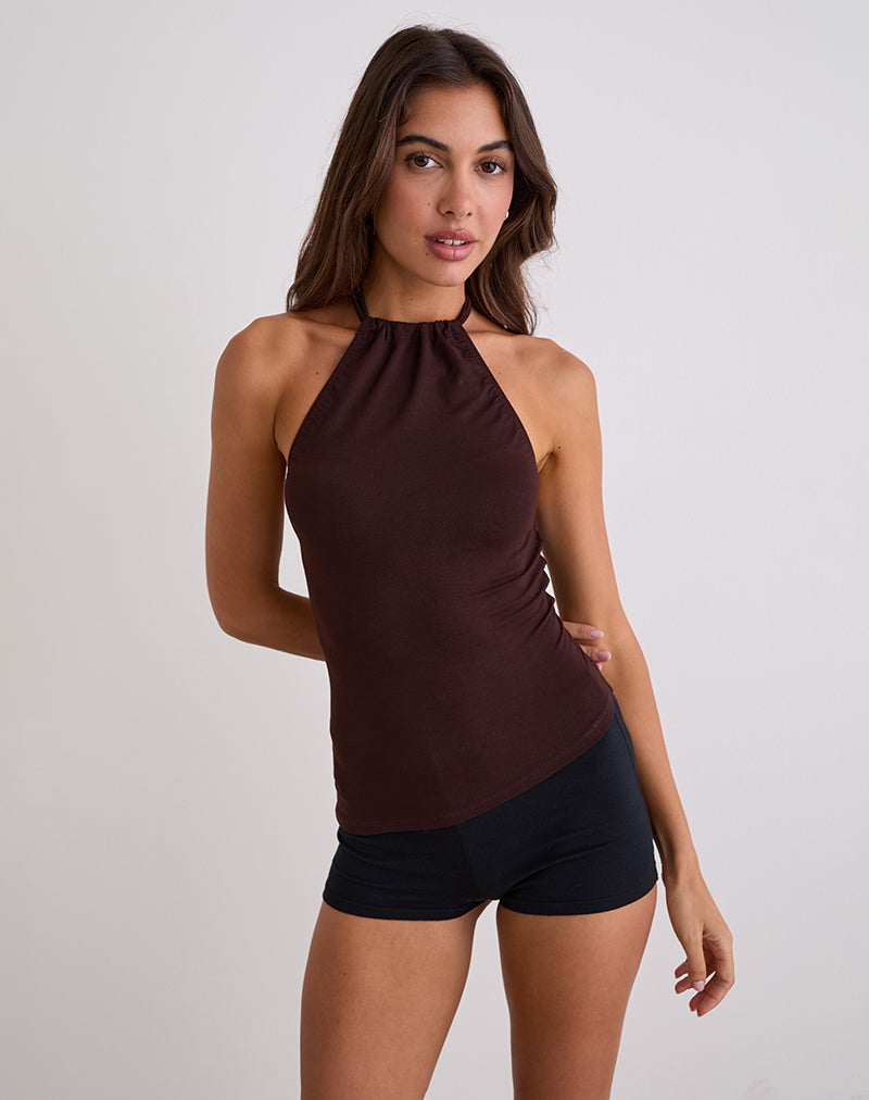 Sadra Neckholder-Top aus Rayon Jersey Bitter Chocolate