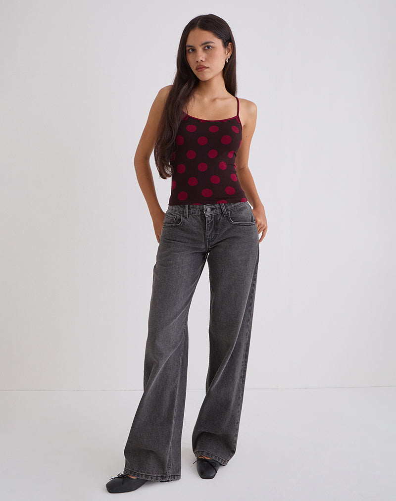 Solani Top in Braun mit großer roter Polka