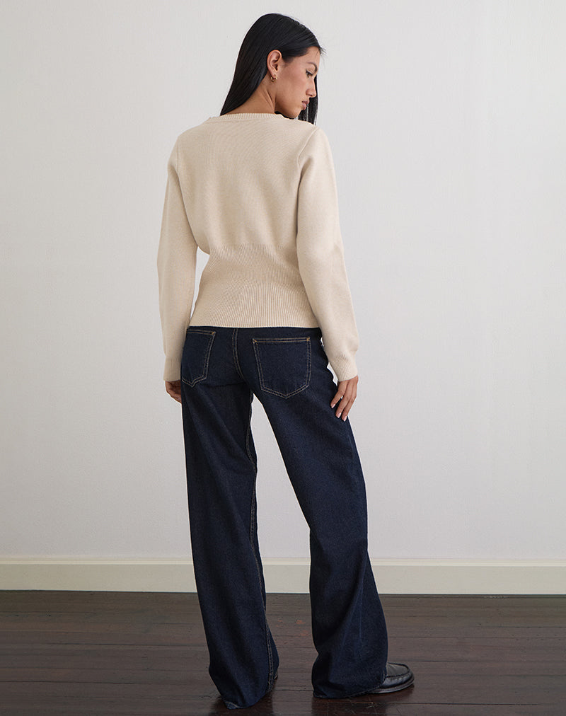 Image of Subra Langarm-Strickjacke mit geripptem Saum in Elfenbein