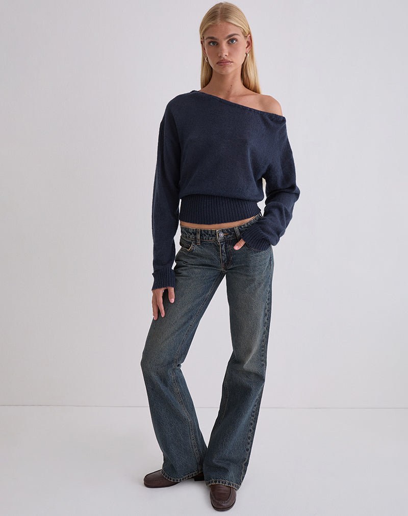 Image of Suena Asymmetrischer Pullover in Marineblau