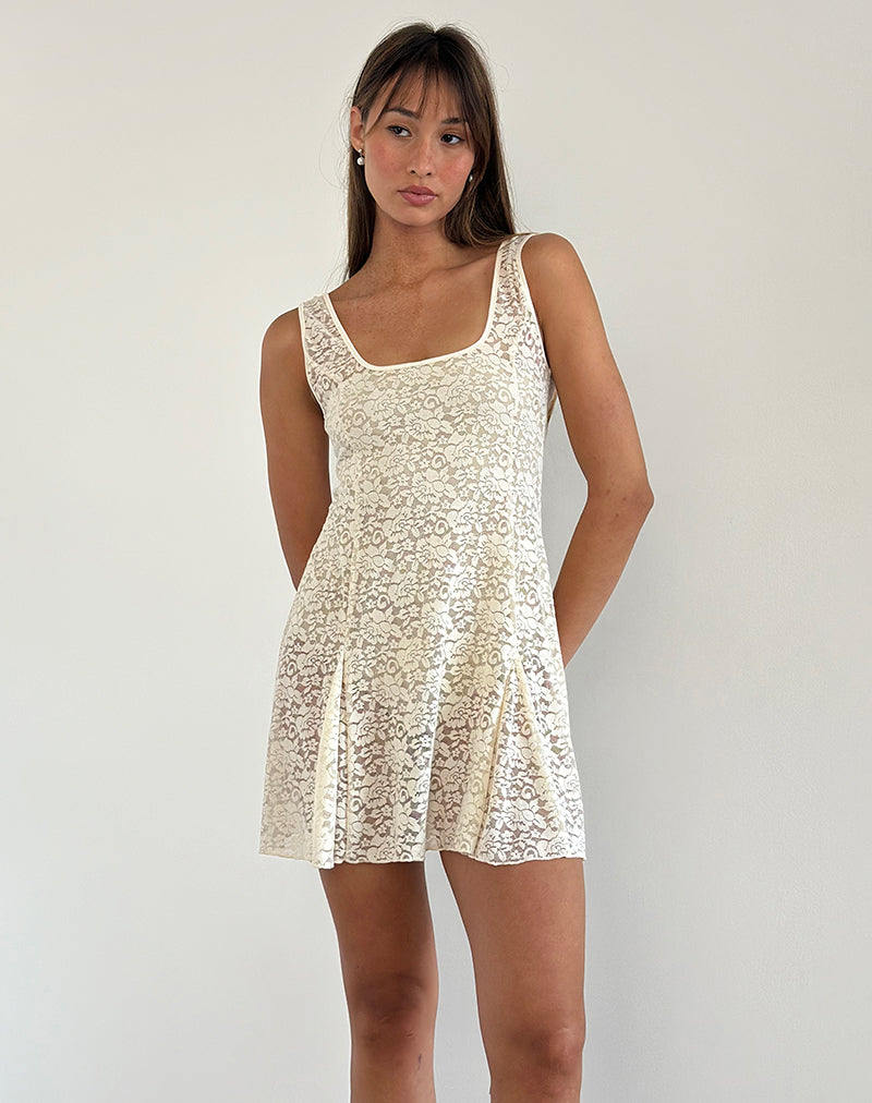 Tabah Minikleid aus rosa Spitze Elfenbein