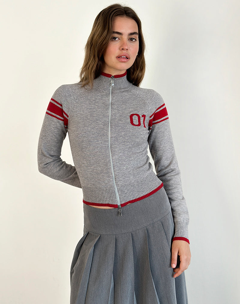 Image of Tacita Zip Through Jacke in Grau mit rotem Motiv