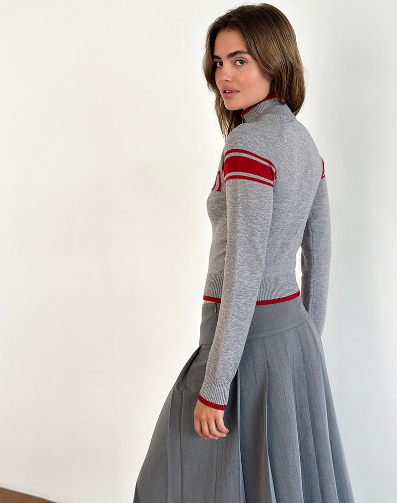 Image of Tacita Zip Through Jacke in Grau mit rotem Motiv