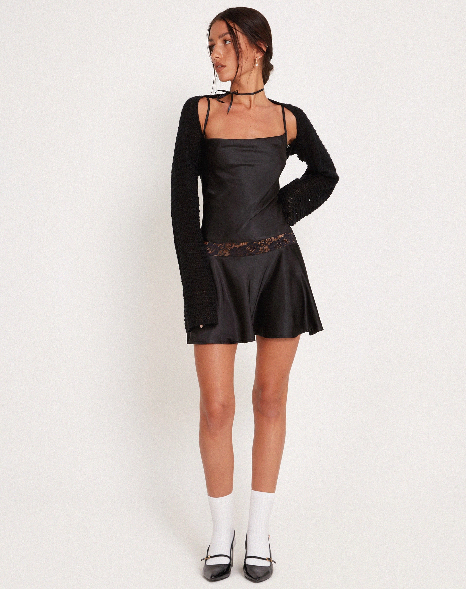 Image of Tahira Mini-Slipkleid aus Satin Schwarz