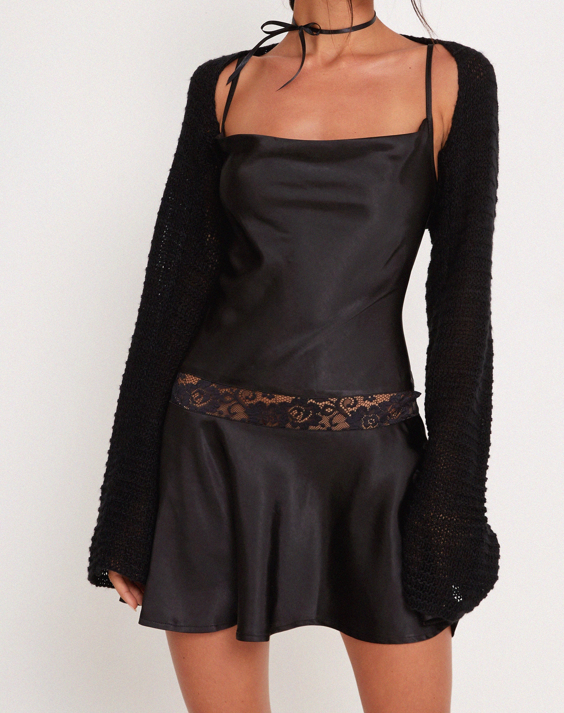 Image of Tahira Mini-Slipkleid aus Satin Schwarz