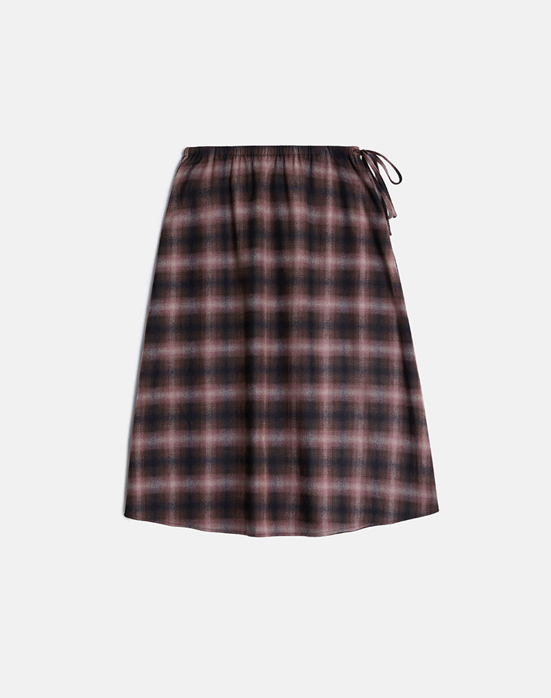 Image of Taka Midi Skirt in Pink and Brown Check