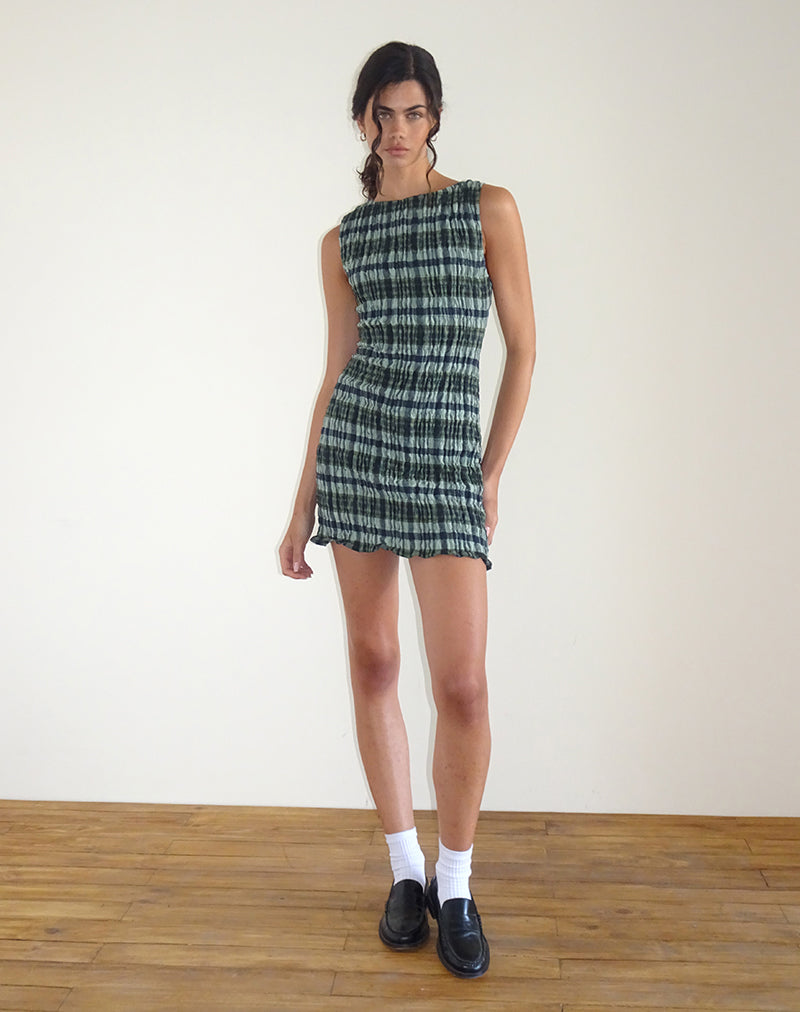 image of Takayi Minikleid aus Leinen mit Monokaro Grün
