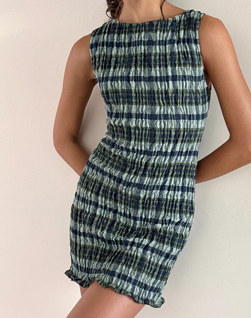 Takayi Minikleid aus Leinen mit Monokaro Grün
