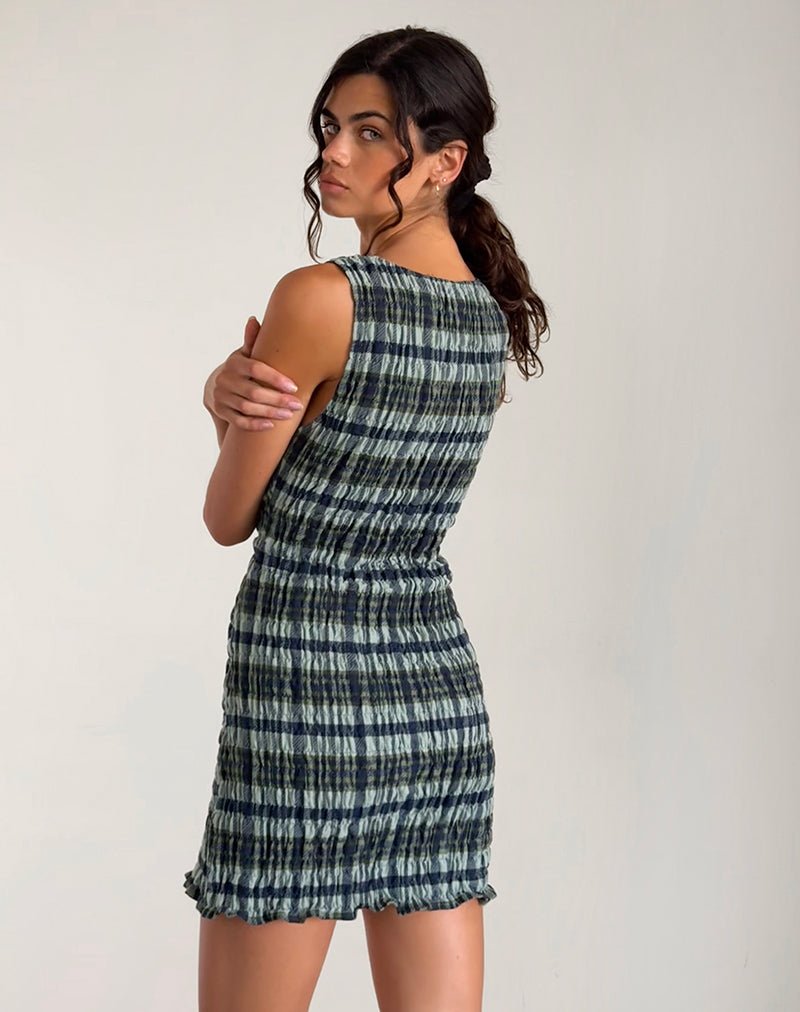image of Takayi Minikleid aus Leinen mit Monokaro Grün