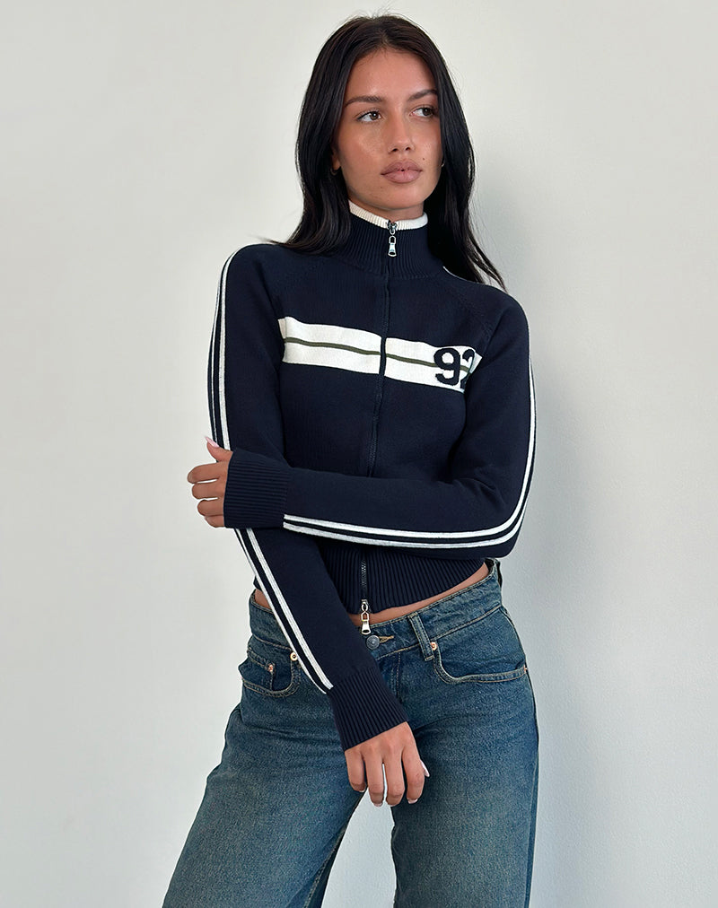 Image of Takiya Zip Through Jacke in Deep Navy mit 92 Design