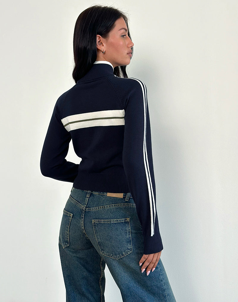 Image of Takiya Zip Through Jacke in Deep Navy mit 92 Design