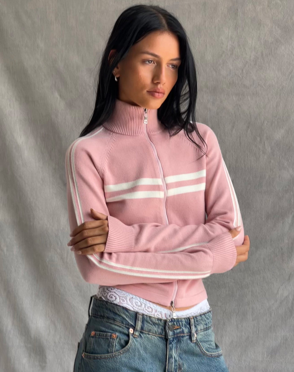 Talisa Sportliche Jacke mit durchgehendem Reißverschluss in Knit Pink