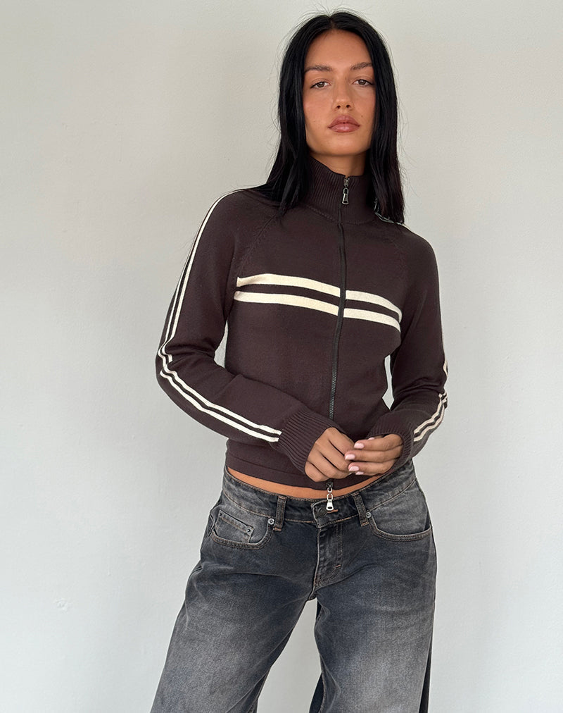Image of Talisa Sportliche Zip Through Jacke in Braun