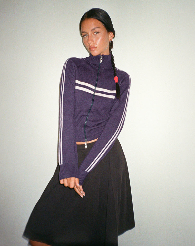 Image of Talisa Sportliche Zip Through Jacke in Anthrazit mit hellgrauen Streifen