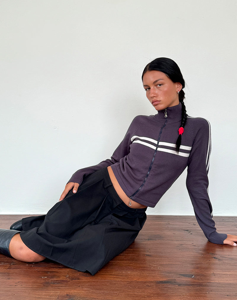 Talisa Sportliche Zip durch Jacke In Charcoal mit hellgrauen Streifen