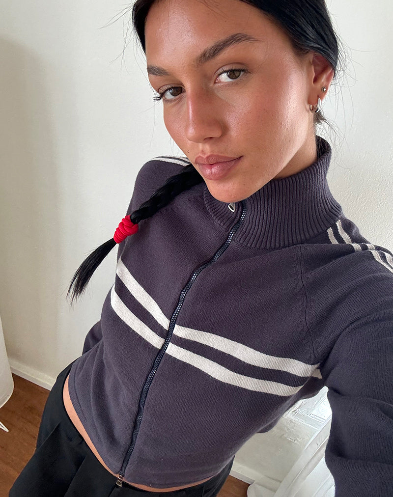 Image of Talisa Sportliche Zip Through Jacke in Anthrazit mit hellgrauen Streifen