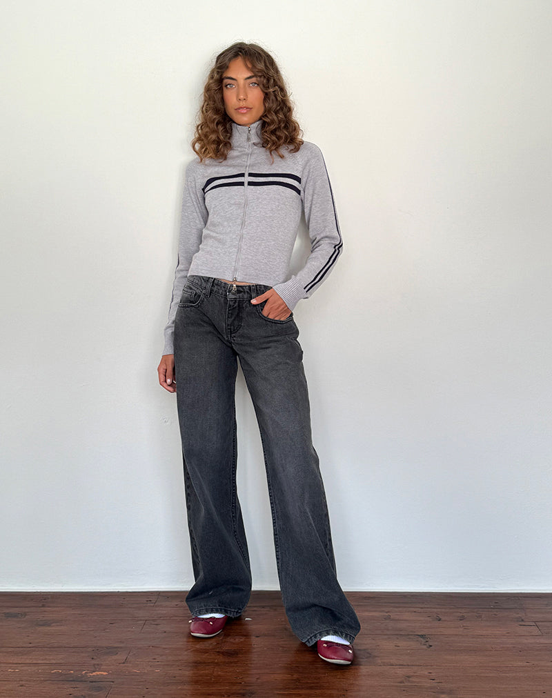 Talisa Sportliche Zip durch Jacke In Hellgrau mit Marine Streifen