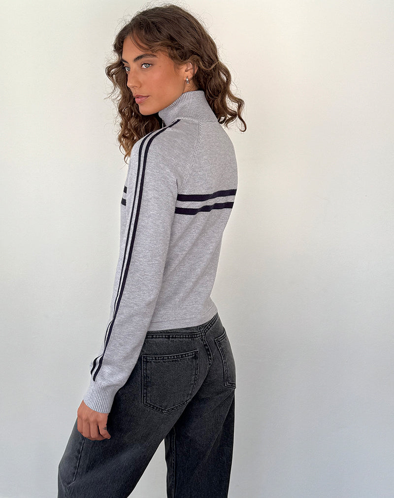 Image of Talisa Sportliche Zip Through Jacke in Hellgrau mit Marine Streifen