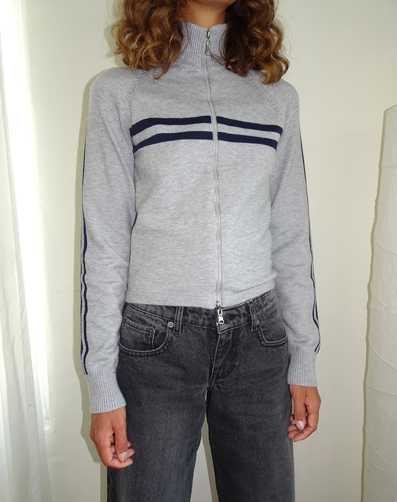 Talisa Sportliche Zip durch Jacke In Hellgrau mit Marine Streifen