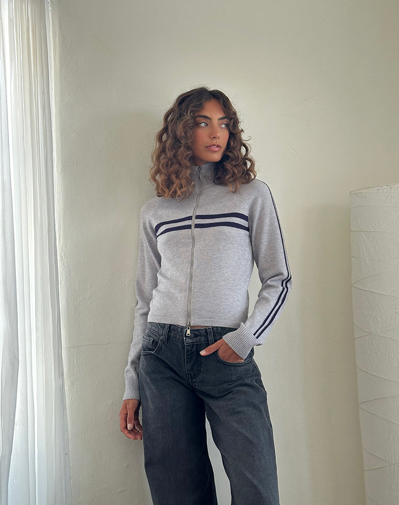 Image of Talisa Sportliche Zip Through Jacke in Hellgrau mit Marine Streifen