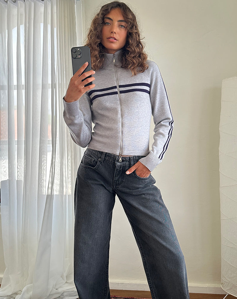 Image of Talisa Sportliche Zip Through Jacke in Hellgrau mit Marine Streifen