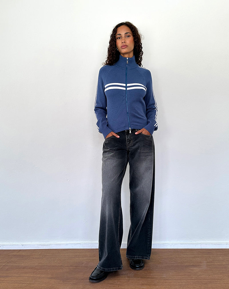 Image of Talisa Sportliche Jacke mit Reißverschluss in Navy mit elfenbeinfarbenen Streifen