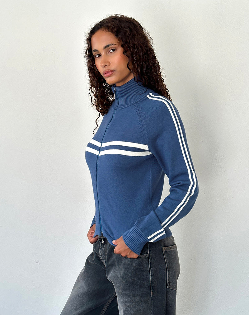 Talisa Sportliche Zip durch Jacke In Marine mit Elfenbein Streifen