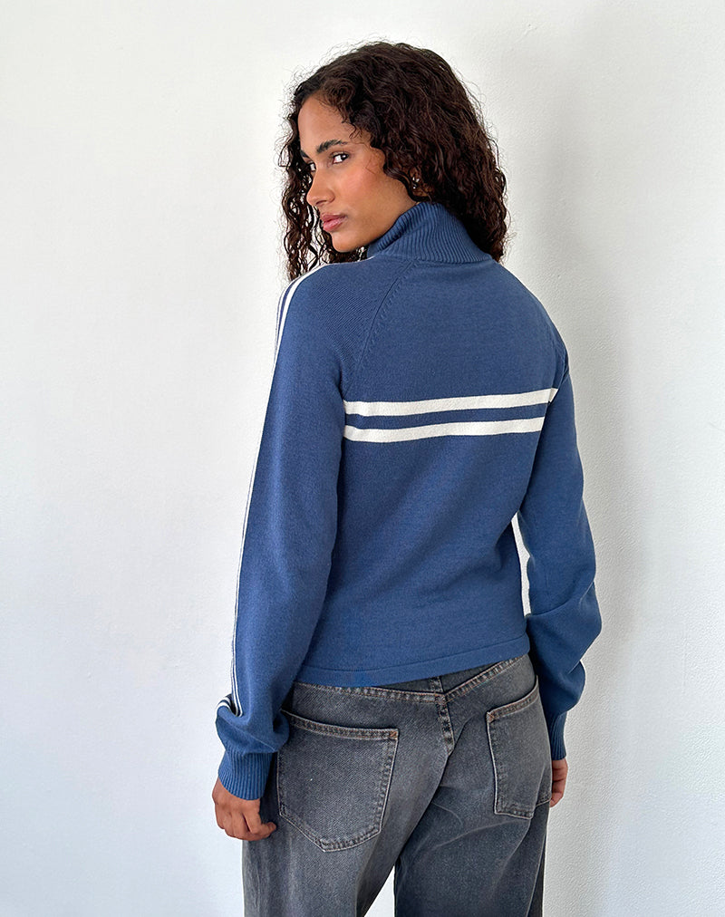 Image of Talisa Sportliche Jacke mit Reißverschluss in Navy mit elfenbeinfarbenen Streifen