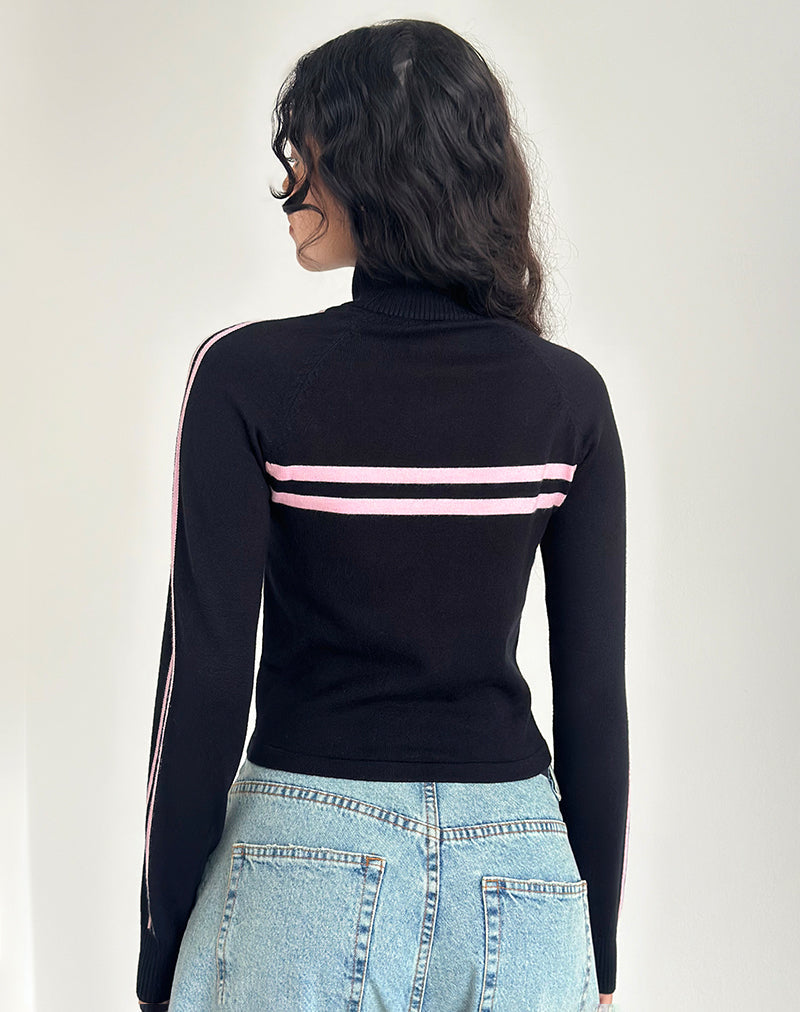 Image of Talisa Zip Through Jacke in Schwarz mit rosa Streifen