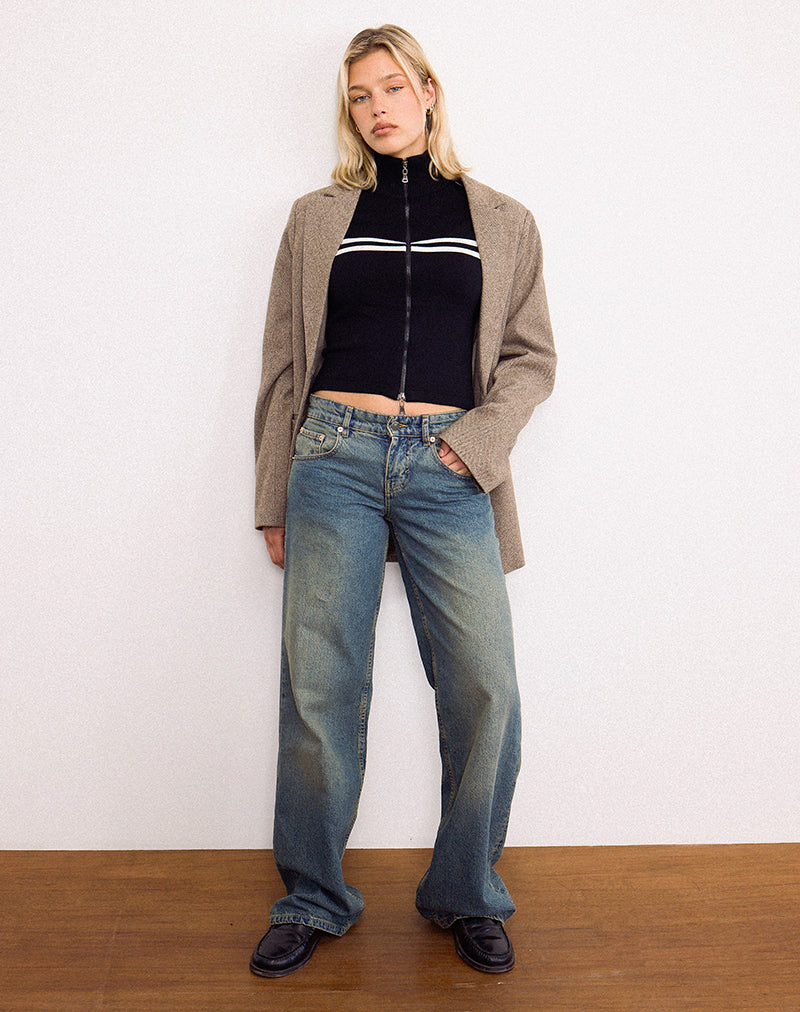 Image of Talisa Zip Through Jacke in Schwarz mit weißen Streifen