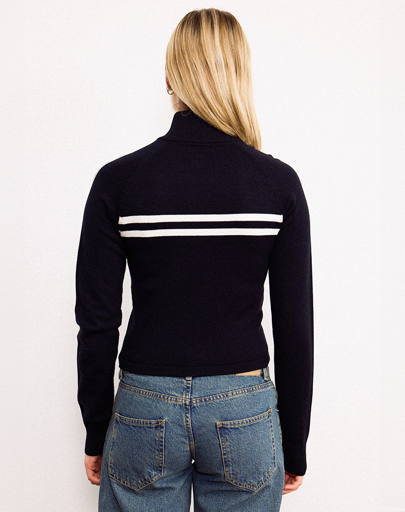 Image of Talisa Zip Through Jacke in Schwarz mit weißen Streifen