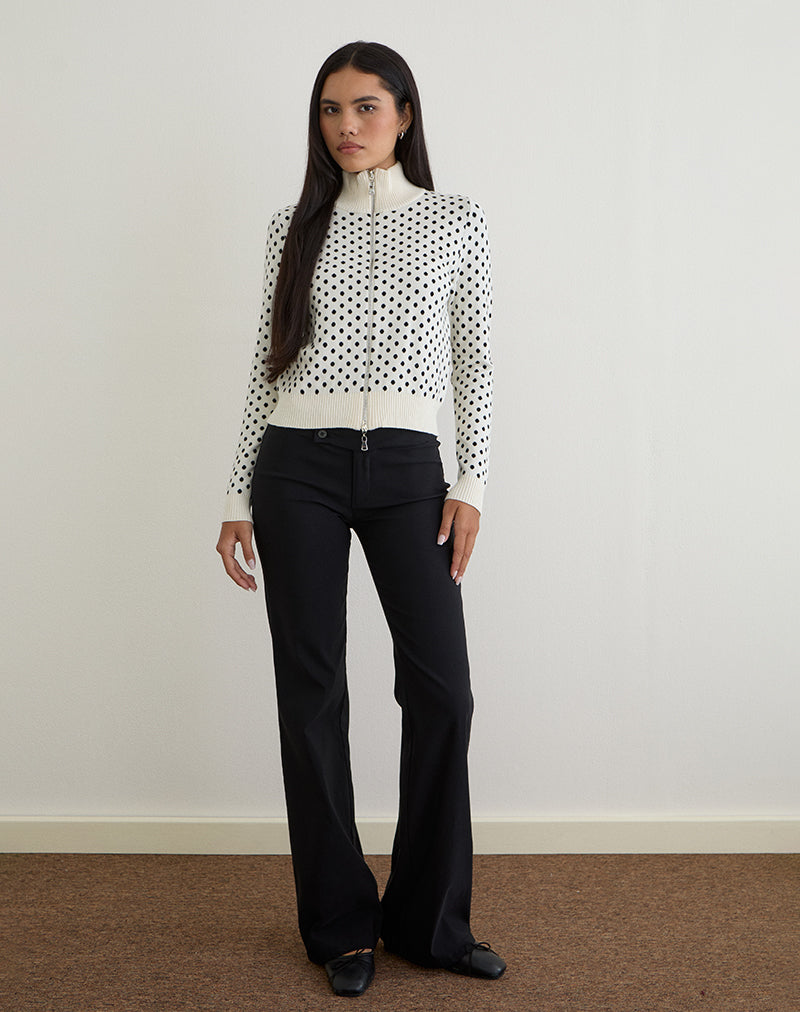 Talisa Zip durch Strickjacke in Tiny Polka Elfenbein