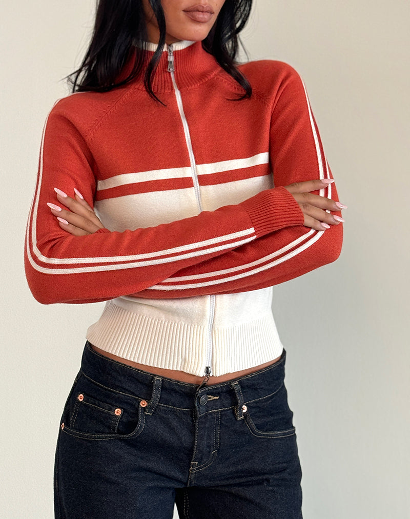 Talya Jacke in Panel Rot mit Weiß
