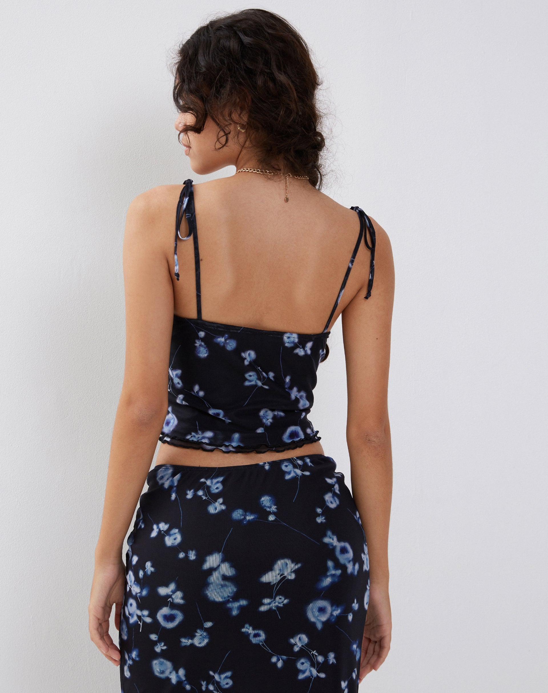 Image of Tamari Krawatte Detail Mesh Vest Top in Diffused Floral Navy