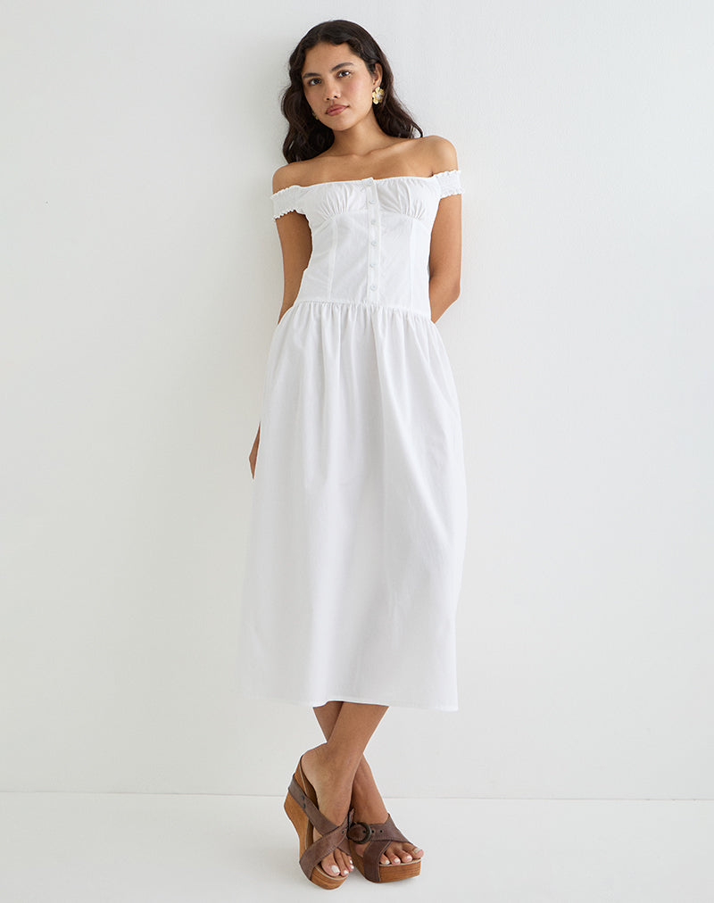 Image of Tamashi Schulternahes Maxikleid in Weiß