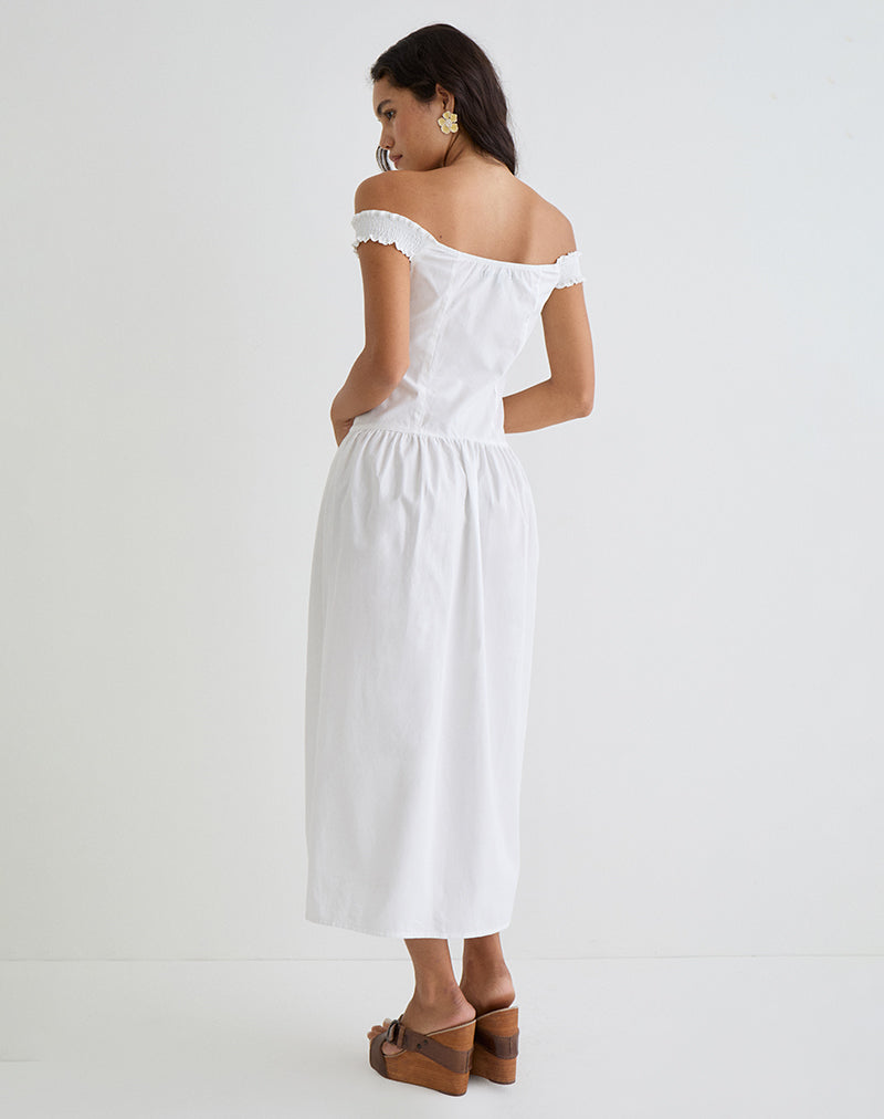 Image of Tamashi Schulternahes Maxikleid in Weiß