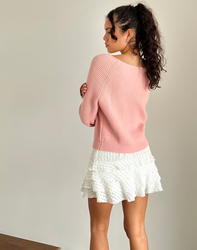 Image of Tami Pullover aus Strick in Rosa mit weißer Schleifenstickerei