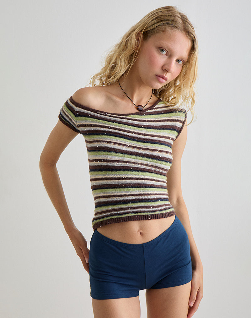 Tamia Top in Grün und Braun gestreift