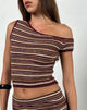 Image of Tamia Off Shoulder Top aus schimmerndem Streifenstrick Rust